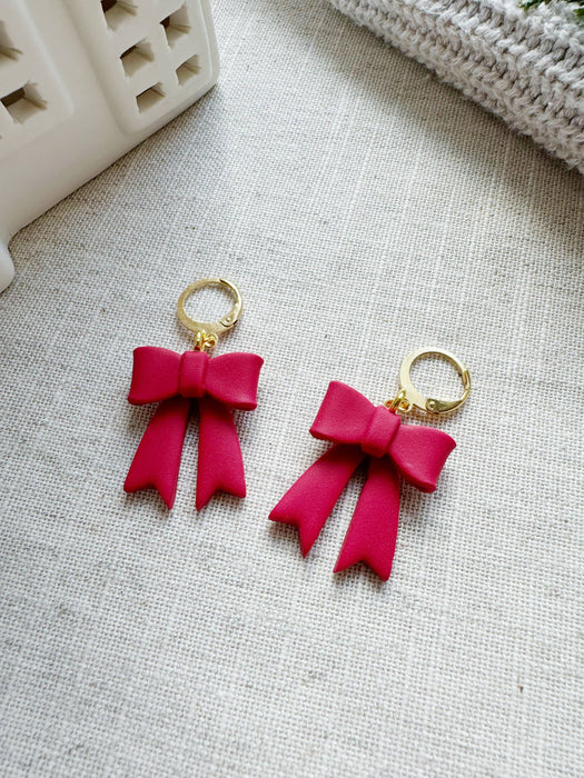 Holiday Bow Huggies | Polymer Clay Earrings 