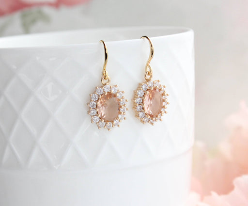 Sparkling Glass Earrings | Oval Drop Earrings | Peach Blush