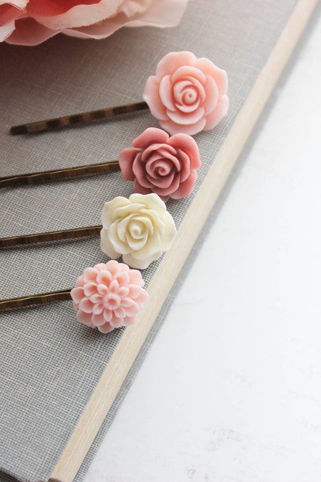 Shades of Blush Pink Flower Bobby Pins