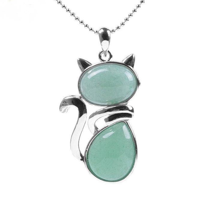 Natural Stone Cat-shaped Pendant Necklace - CS