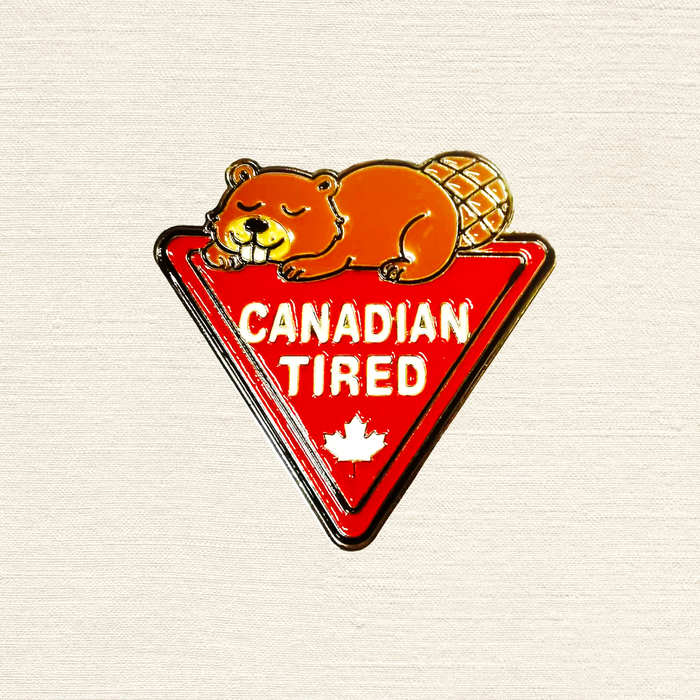 Canadian Tired Enamel Pin - Funny Beaver Lapel Pins, Canada Inspired Souvenir Gif