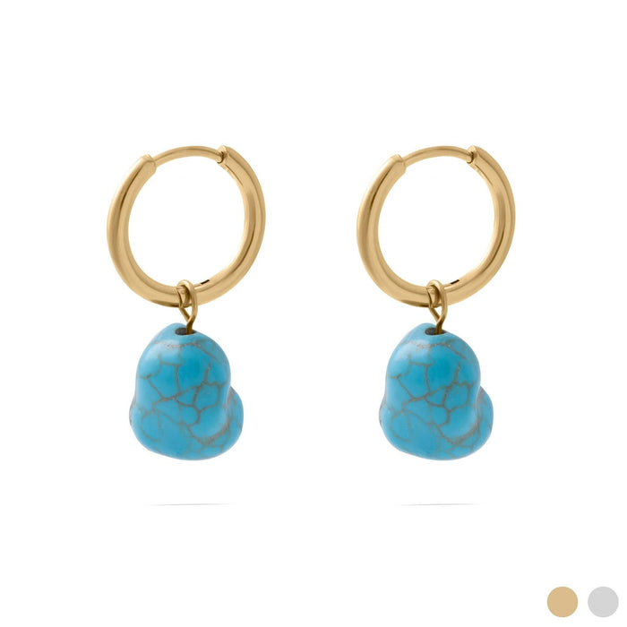 18K Gold PVD Stainless Steel Turquoise Stone Huggie Earrings