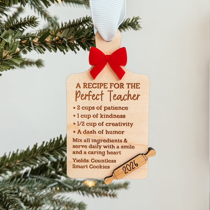 Teacher Recipe 2026 Wood Christmas Ornament