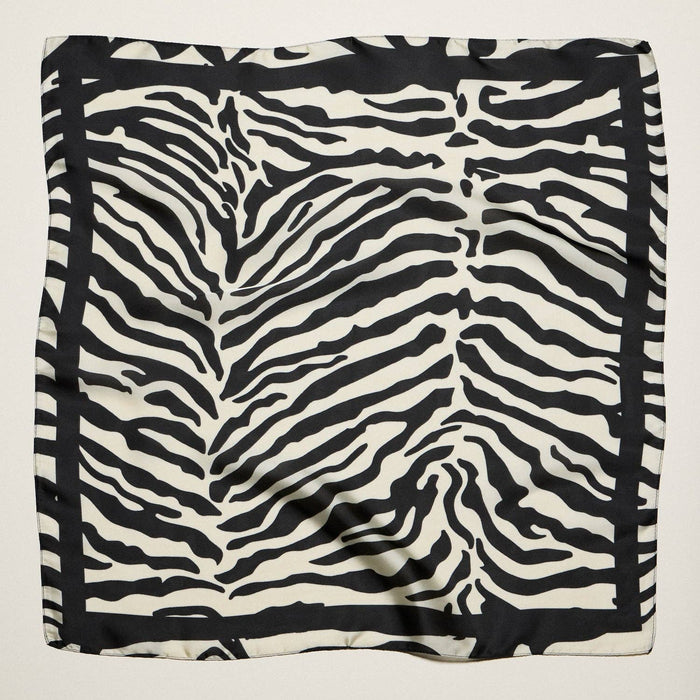 Zebra Print Square Scarf | Neutral Animal Pattern Silk-Feel Fashion Scarf