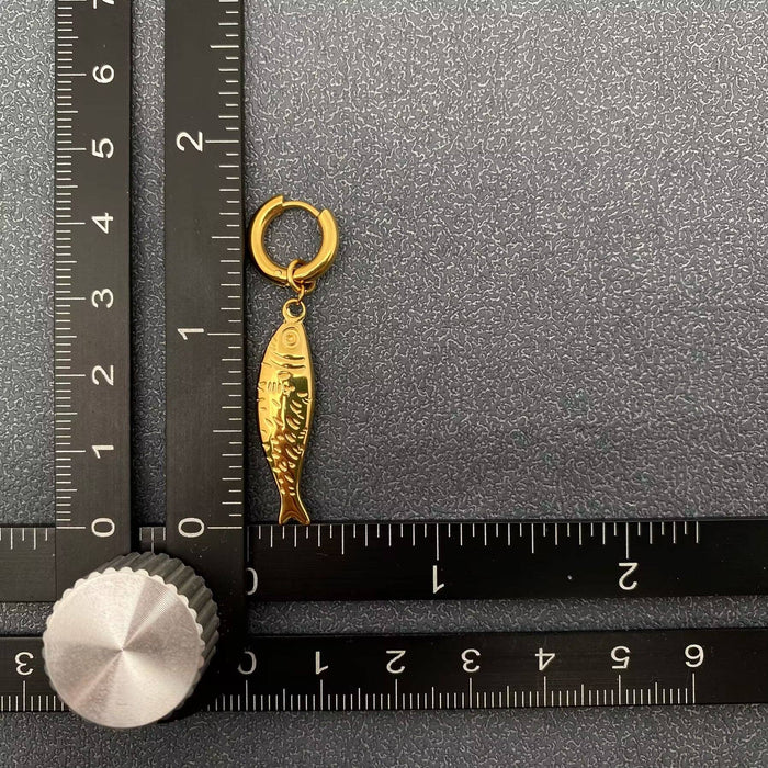 Fish Charm 18K Gold Plated S.Steel Huggie Earrings - FGS