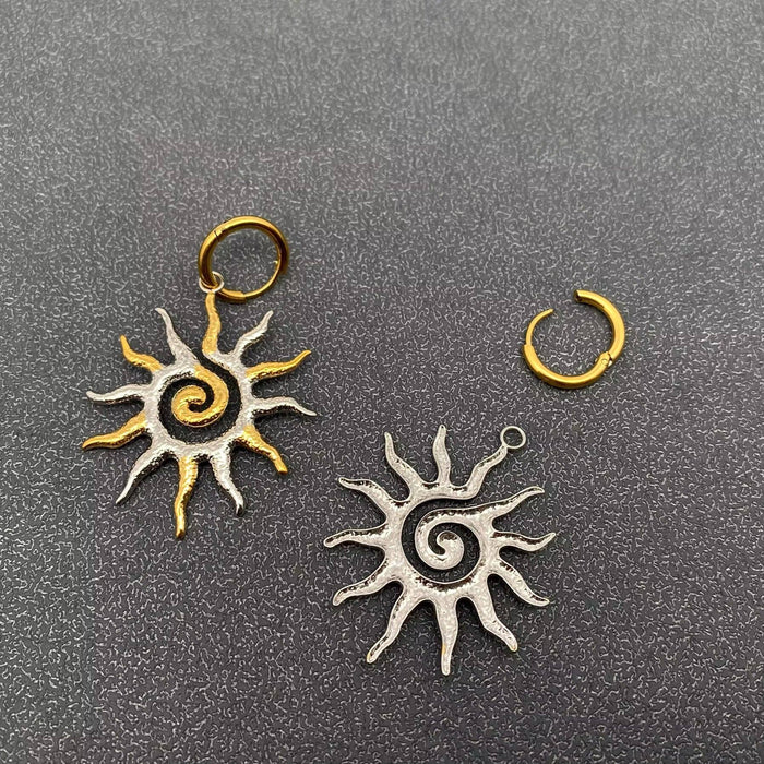 Two Tone Vortex Sun 18L Golden SS Huggie Earrings - FGS/MS