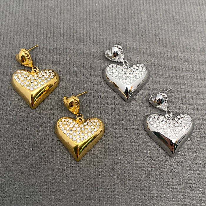 Zircon Inlaid Heart 18K Gold Plated S.Steel  Earrings