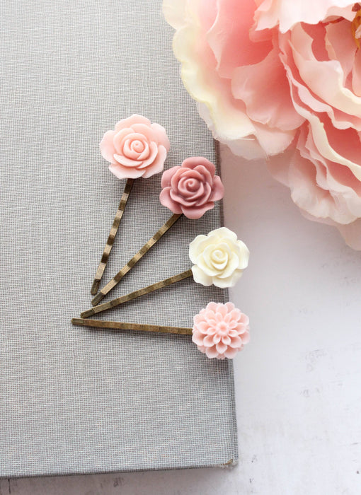 Shades of Blush Pink Flower Bobby Pins