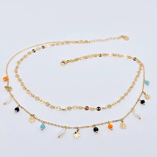 Star Pearl Charm Double Chain Stainless Steel Necklace - FGS