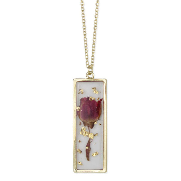 Gold Bar Red Dried Flower Necklace