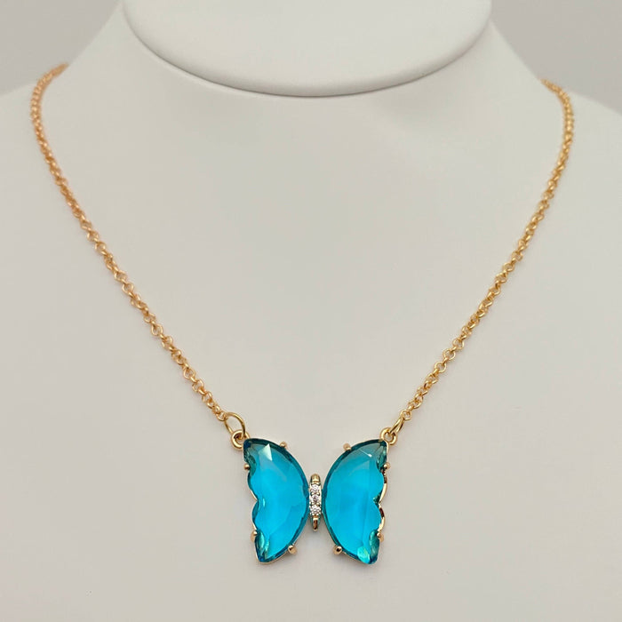 Multicolor Glass Butterfly Pendant Necklace