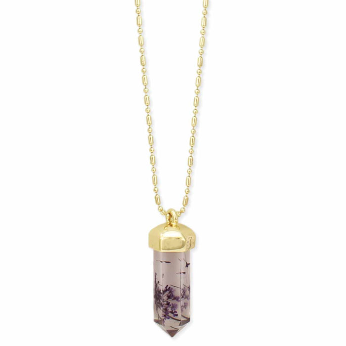 Cottage Floral Dried Lavender Crystal Necklace