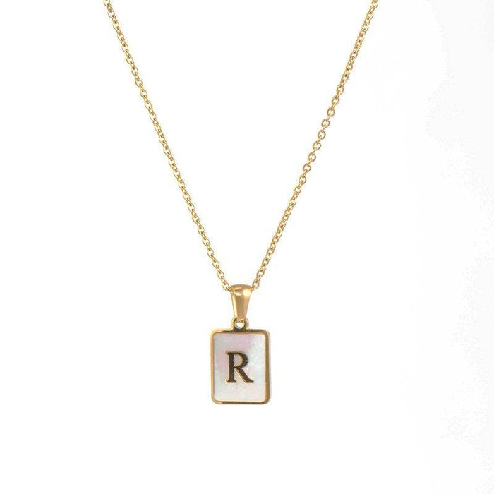 Mio Queena - Square Initial 18K Gold-plated Stainless Steel Necklace: Golden T (including chain)