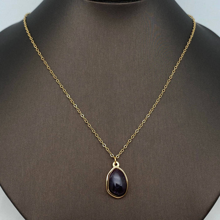 Natural Stone Charm Stainless Steel Necklace