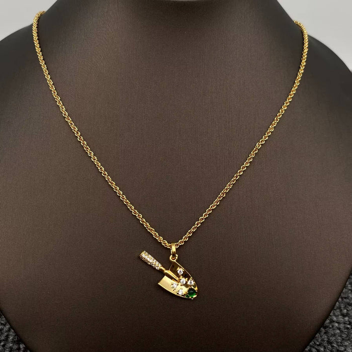 Inlaid CZ 18K Gold Plated Shovel Charm Necklace
