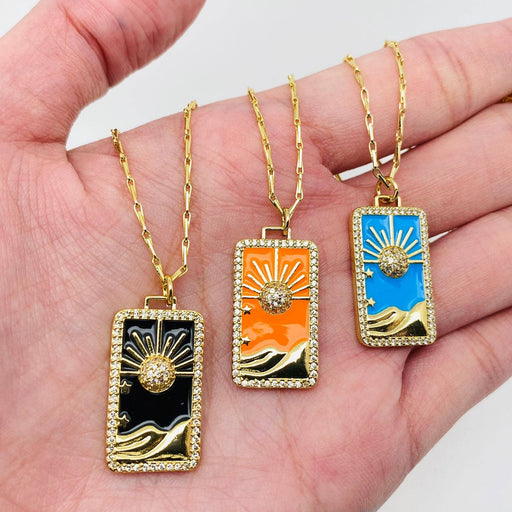 Mio Queena - Sun Star On The Mountaintop Enamel Tarot Pendant Necklace: Black