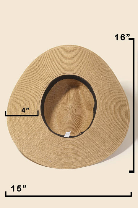 Straw Faux Leather Belt Strap Floppy Hat