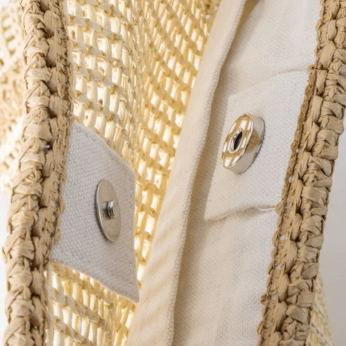 Two Tone Woven Straw Tote Bag