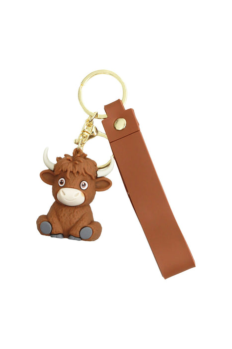 Cute Baby Highland Cow 3D Charm Lanyard Key Chain