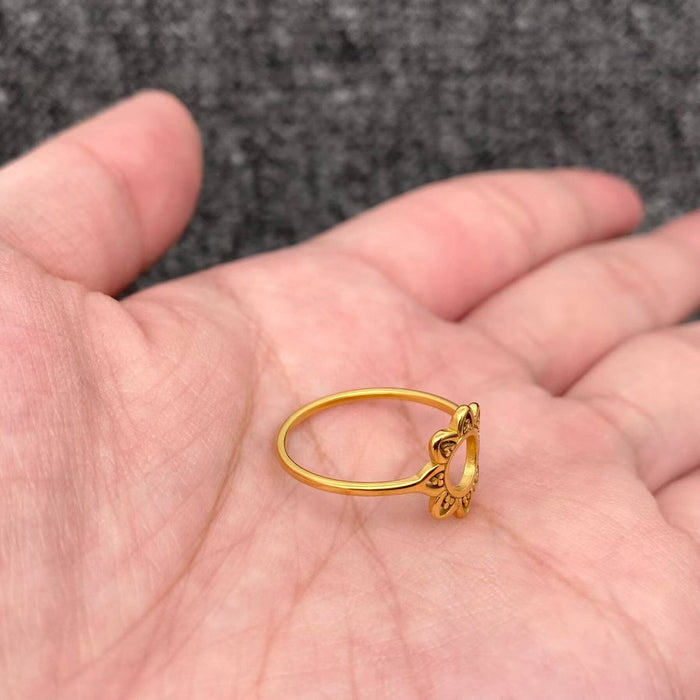 Hollow Sunflower 18K Gold Plated Stainless Steel Ring - FGS