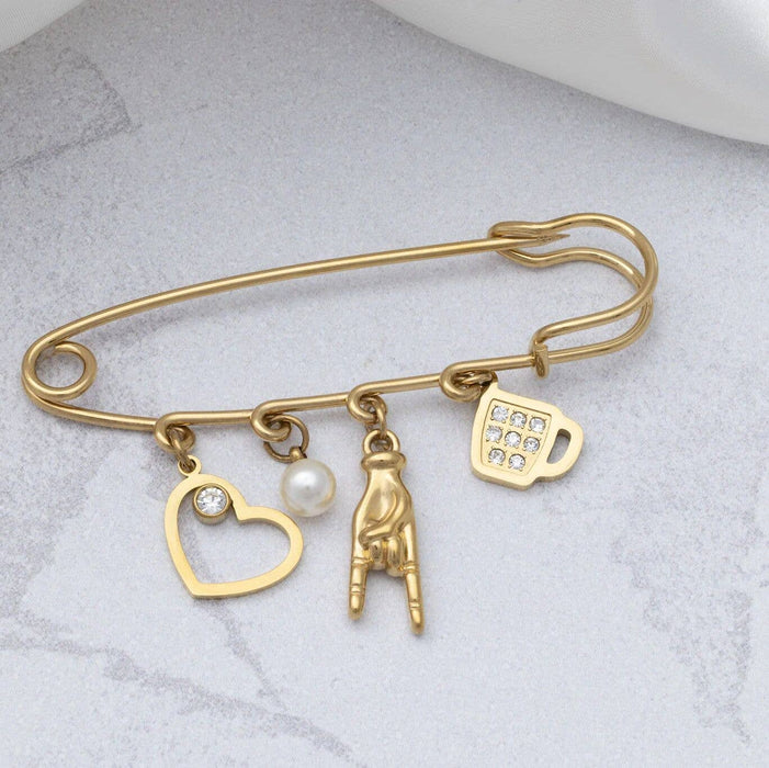 18K Gold Stainless Steel Charm Holder Brooch