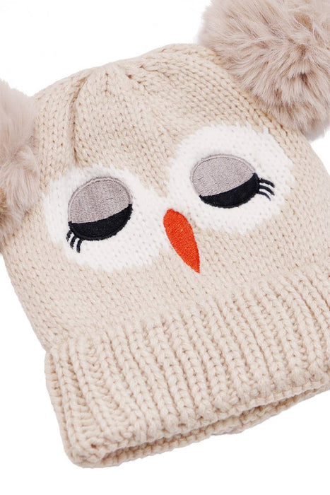Sleeping Owl Fuzzy Fleece Chunky Knitted Beanie