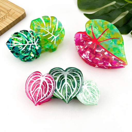 Red Palm Leaf & Monstera Acetate Hair Claw Clip
