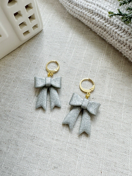 Holiday Bow Huggies | Polymer Clay Earrings 
