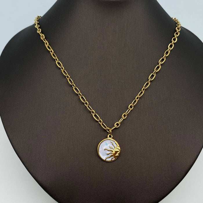 Sun Moon Round Stainless Steel Pendant Necklace - FGS/MS