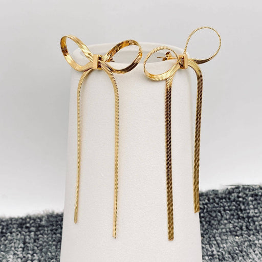 FGS - Chain Fringe Bow 18K Gold Plated SS Earrings