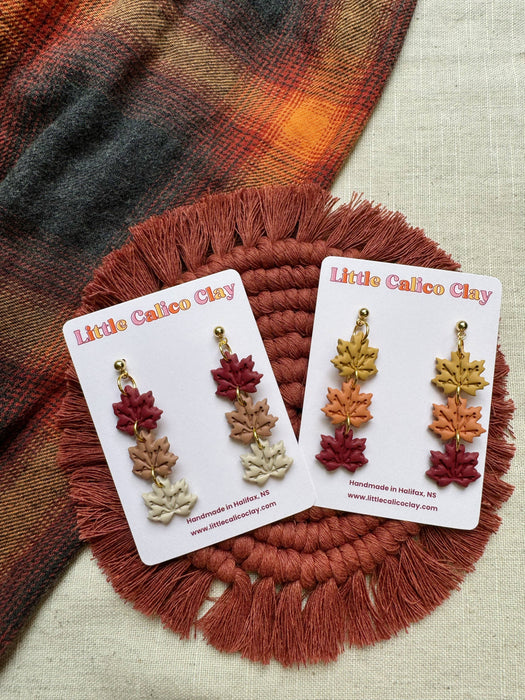 Triple Leaf Dangles | Polymer Clay Earrings 