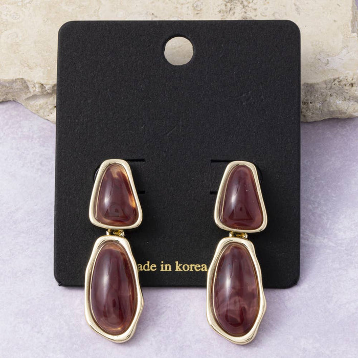 Marbled Cabochon Double Drop Earrings