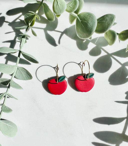 Apple Hoop Earrings | Polymer Clay Earrings