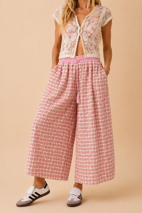 MUTLICOLOR TWEED FLARE CAPRI WIDE LEGH BOTTOMS