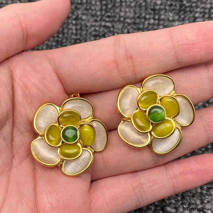 18K Gold Plated Stainless Steel Flower Post Earrings - FGS