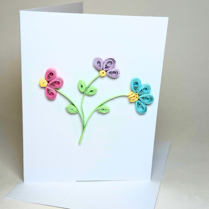 Spring Flower Blossom Pastel Paper Quilled Greeting Card