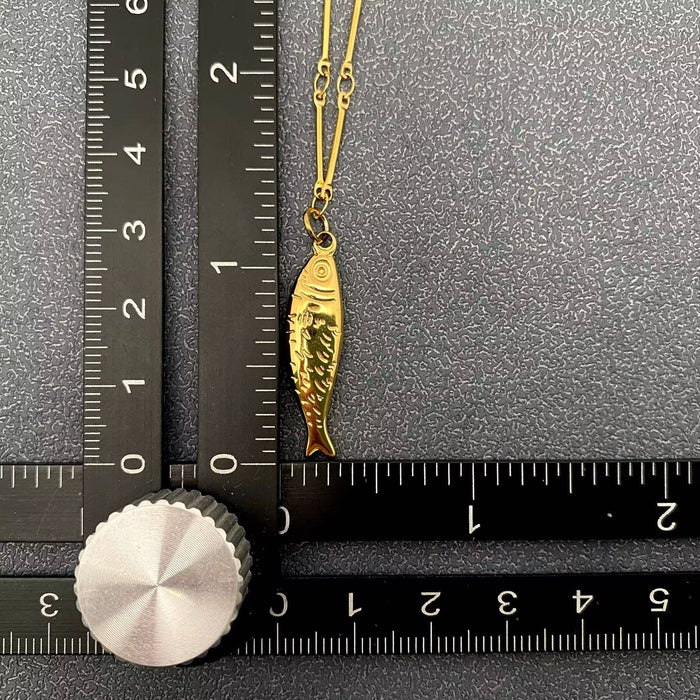 18K Gold Plated Stainless Steel Fish Charm Necklace - FGS