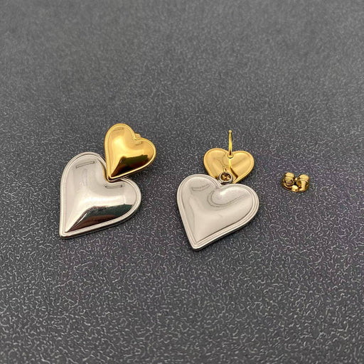 Two Tone Heart 18K Gold Plated S.Steel Post Earrings - FGS