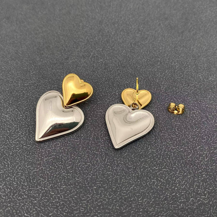 Two Tone Heart 18K Gold Plated S.Steel Post Earrings - FGS