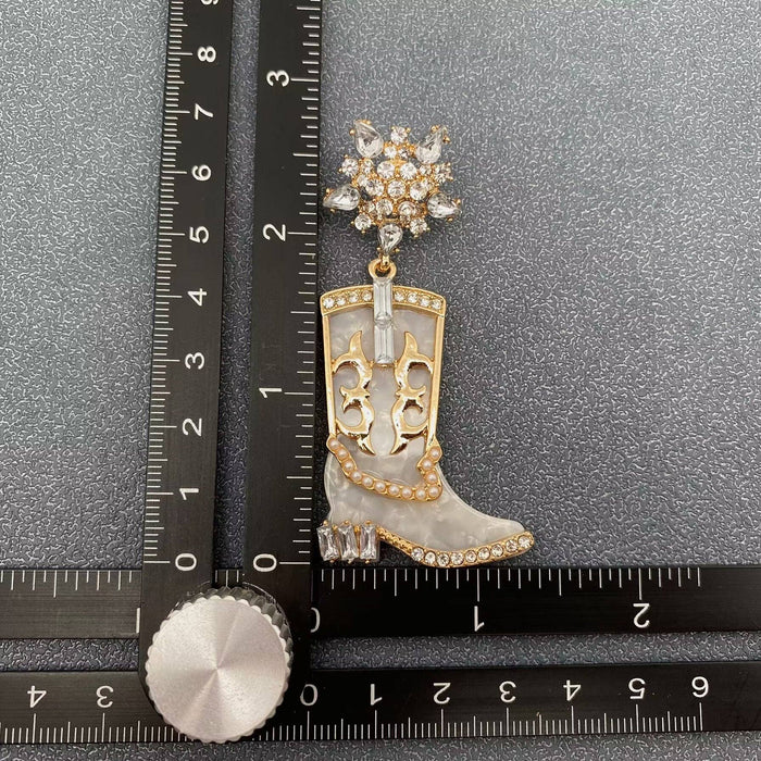 WJ - Western Style Inlaid Rhinestone Boots Post Earrings