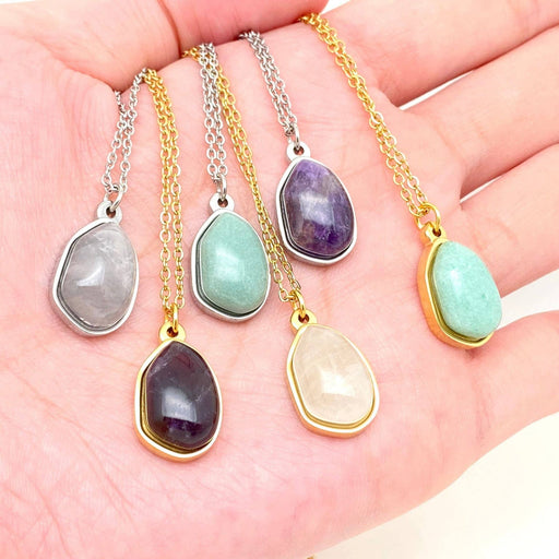 Natural Stone Charm Stainless Steel Necklace