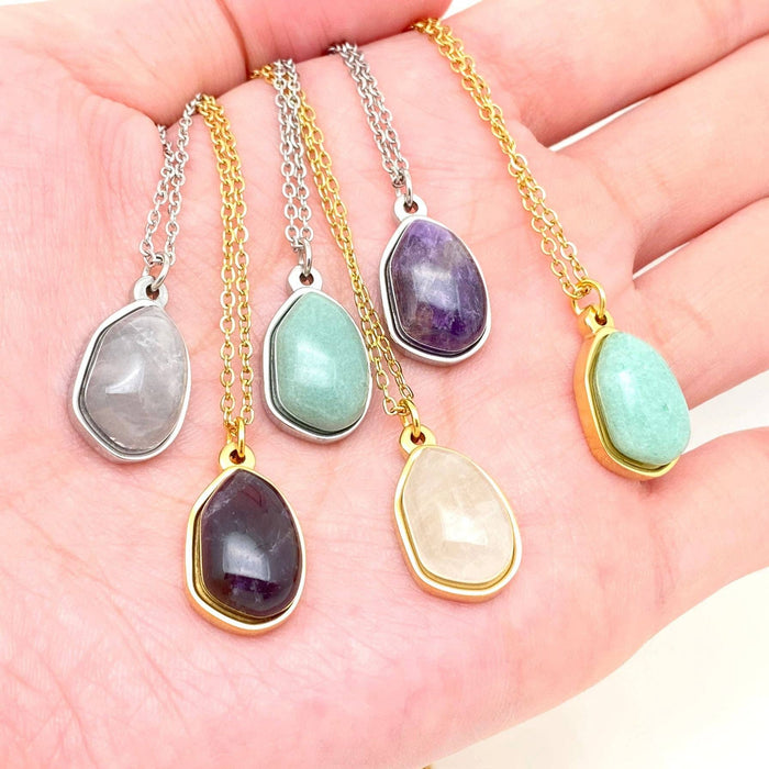 Natural Stone Charm Stainless Steel Necklace