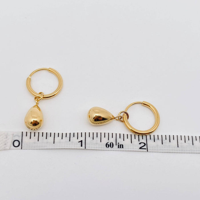 Teardrop 18k Gold Plated Stainless Steel Huggie Earrings-FGS