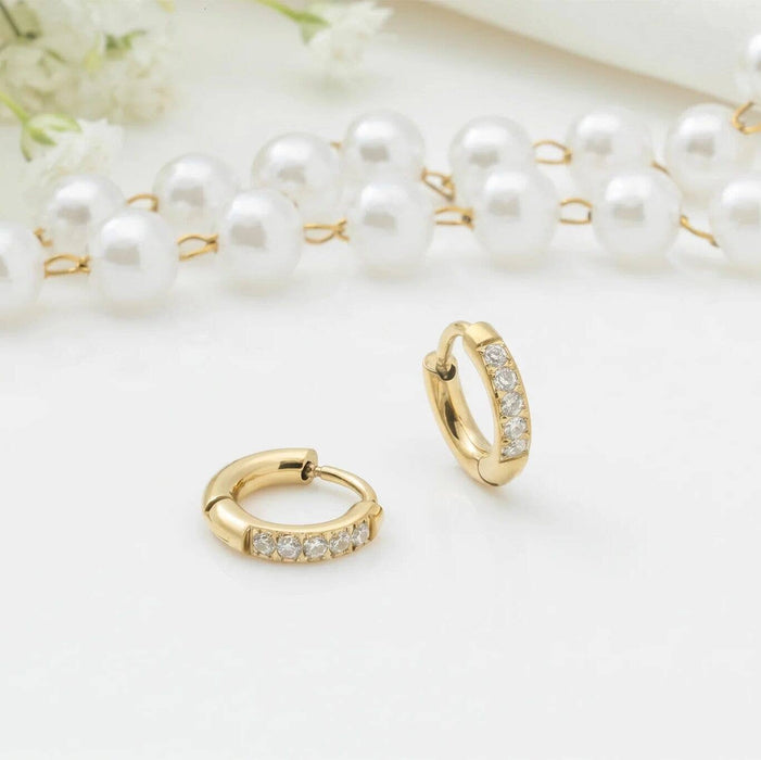 14K Gold Filled PLUS CZ Stone Huggie Earrings