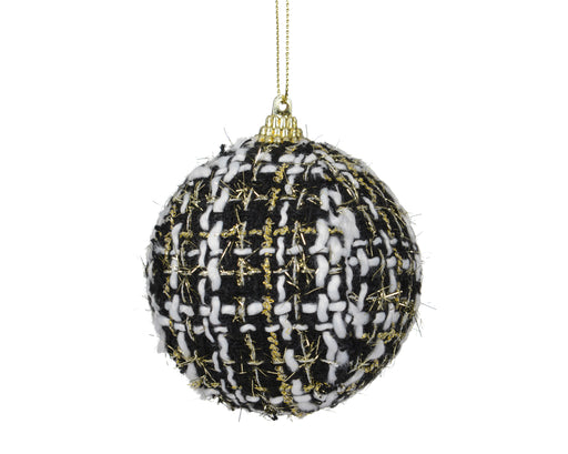 Orn Ball Black/White/Gold Plaid