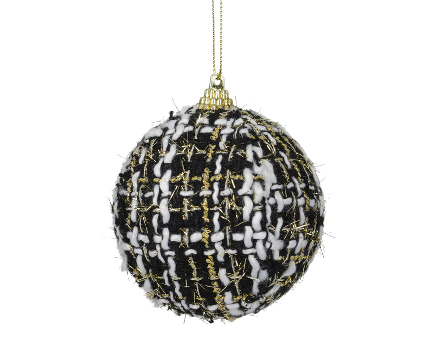 Orn Ball Black/White/Gold Plaid