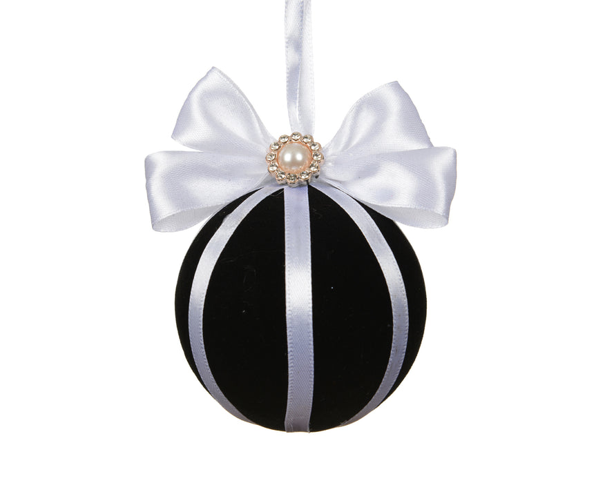 Orn Ball Black with White Bow & Jewel