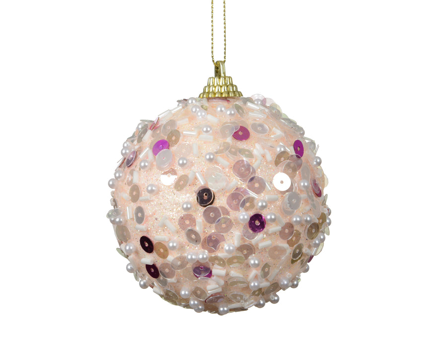 Orn Ball Light Pink with Glitter & Beads