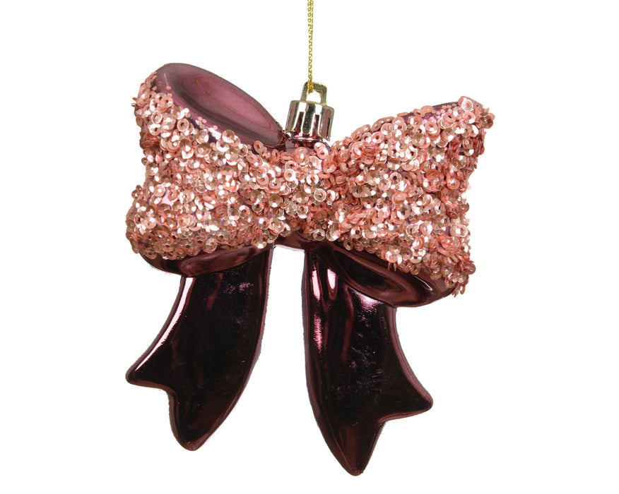 Orn Bow Dk. Rose with Glitter