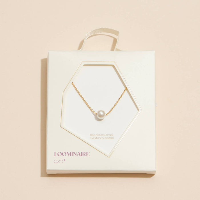 6mm Classic Pearl Charm 18K Gold Dip Necklace
